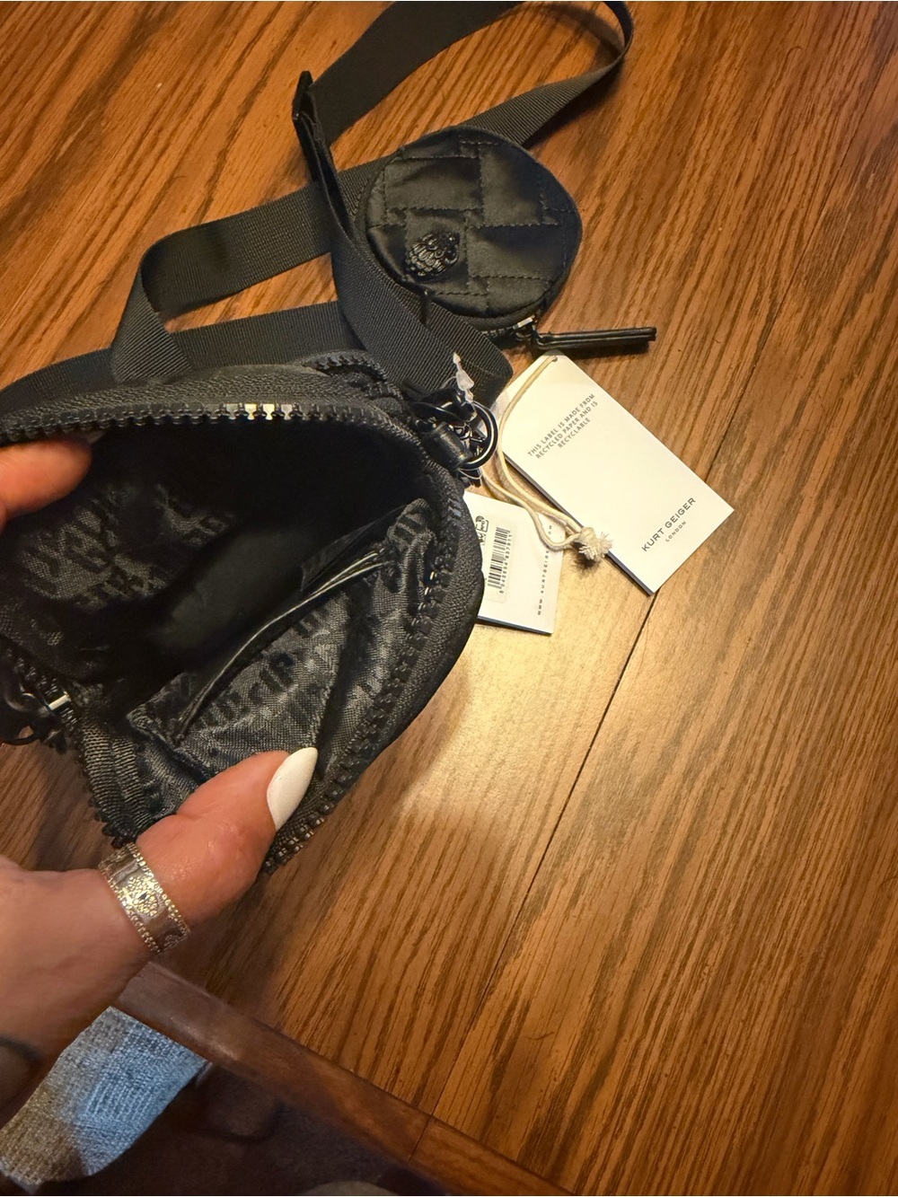 Kurt Geiger Recycled black phone cross body bag - Picture 2 of 6